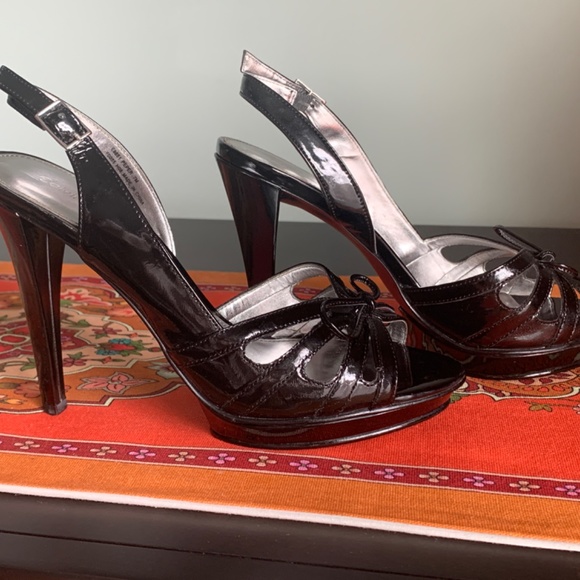 Calvin Klein Peper Patent Black Platform Heels - SIZE 7M - Picture 12 of 15